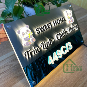 Biển số nhà inox sáng đèn gấu trúc