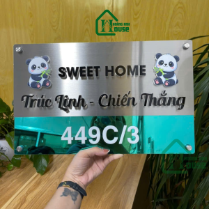 Biển số nhà inox sáng đèn gấu trúc