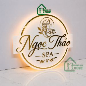 Alternative view of Biển Logo Sáng Đèn Mica Trắng & Gương Vàng - M010