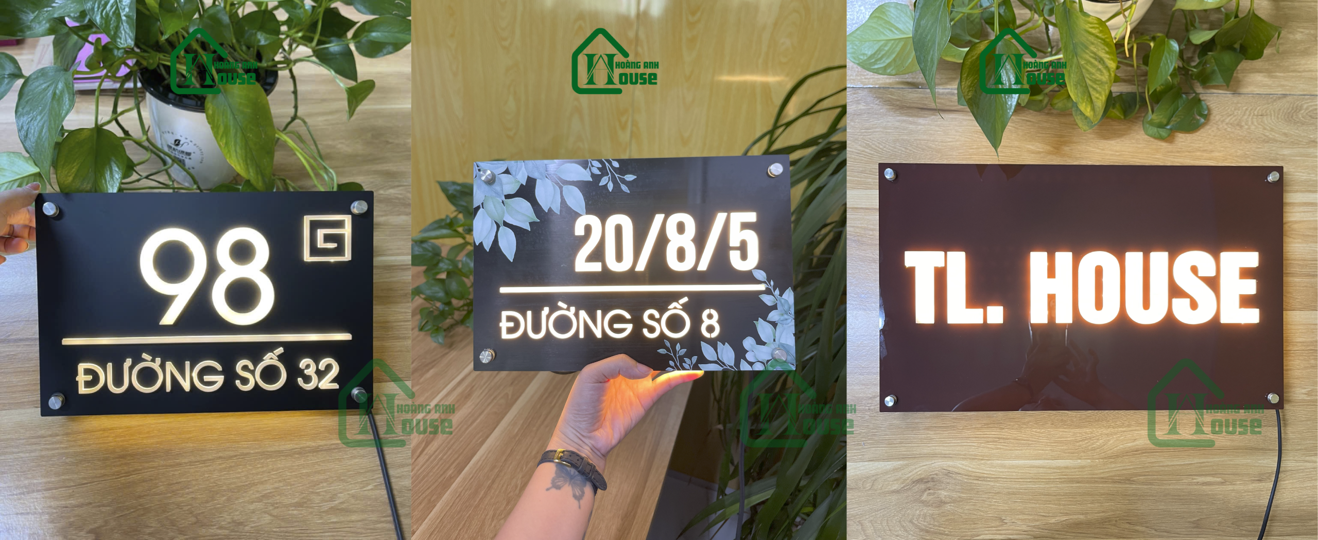 biển só nhà sáng đèn mica