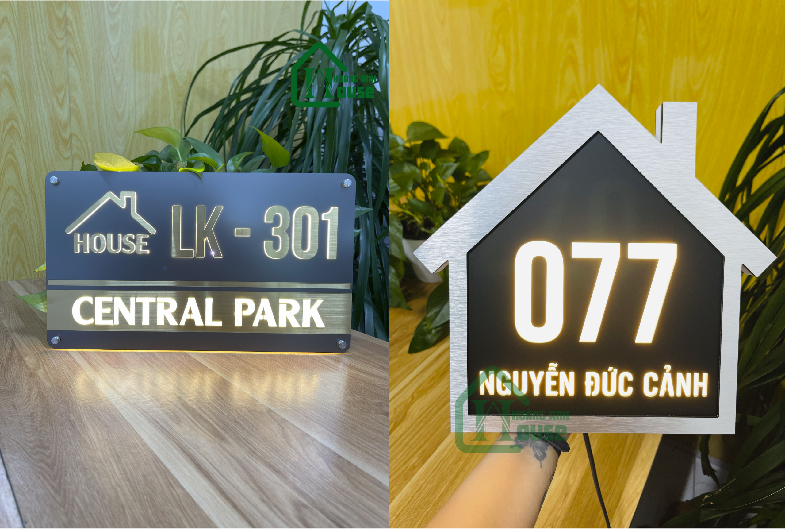 biển só nhà sáng đèn kết hợp alu