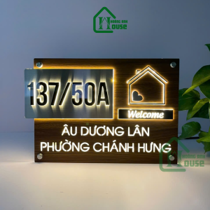 biển số nhà inox vân gỗ sáng đèn