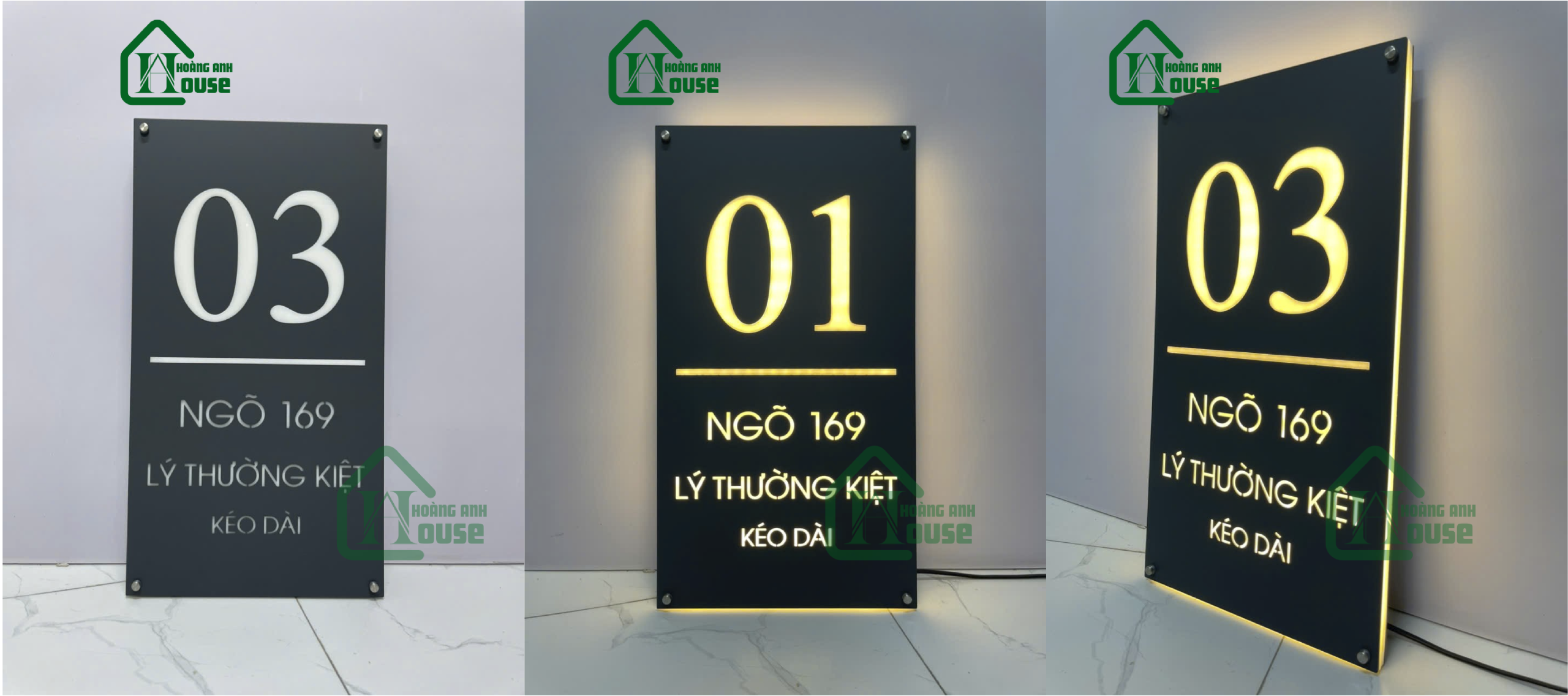 Biển số nhà sáng đèn dọc