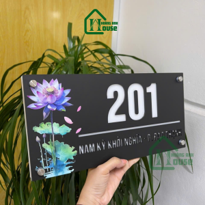Biển Số Nhà LED Nền Đen Hoa Sen - hoàng anh house