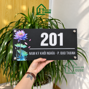 Biển Số Nhà LED Nền Đen Hoa Sen