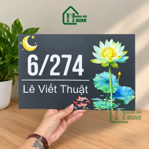 Biển Số Nhà Mica In UV Hoa Sen Xanh